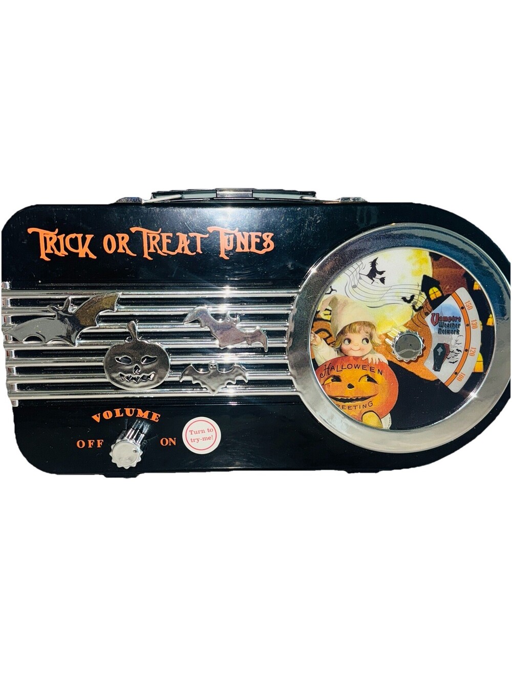 Mr. Halloween 10" Trick Or Treat Vintage Radio Music Talking W/batts Vampire Bat